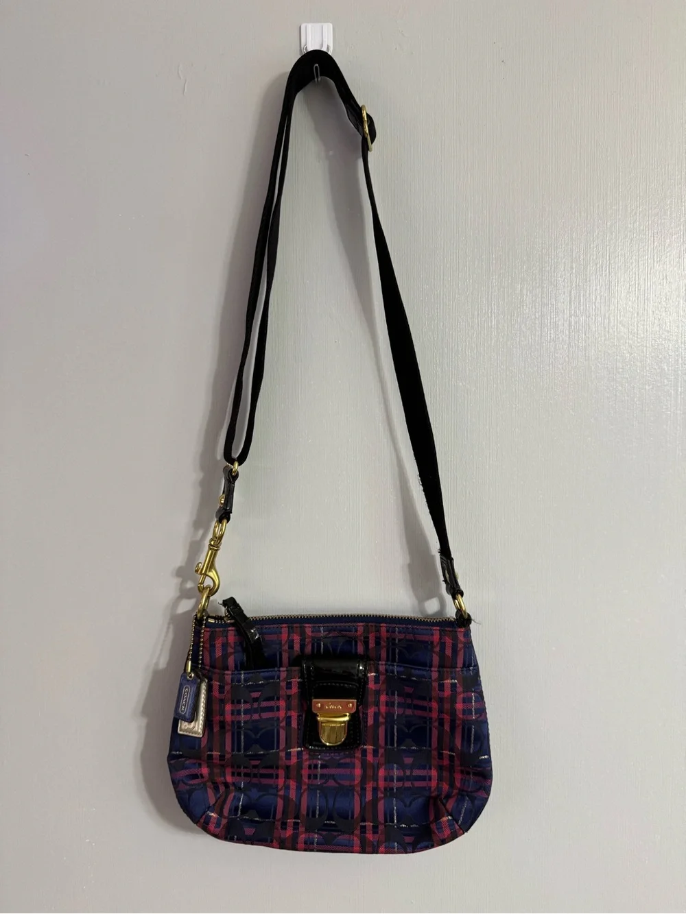 Coach Navy and Pink Plaid Crossbody
